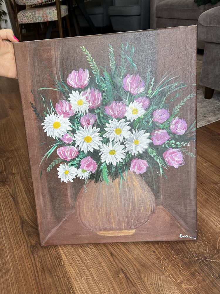Obraz malowany farbami alrylowymi kwiaty