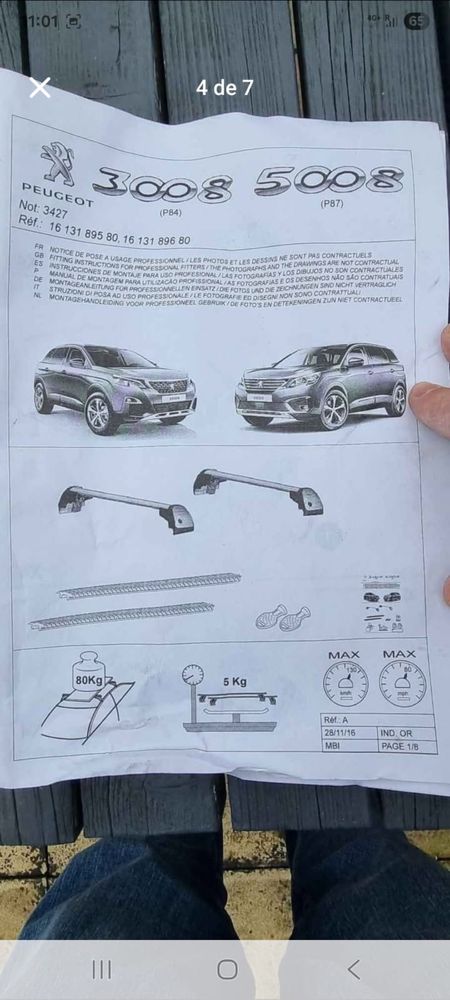 Barras de tejadilho peugeot 5008 e 3008