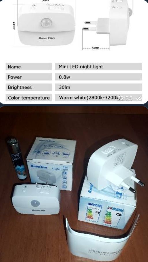 LED Світильник-нічник з датчиком руху АКБ і 220 універсальний компакт