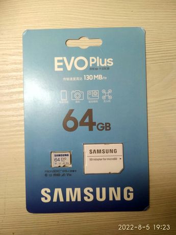 Карта памяти microSD Samsung EVO Plus U1 64 GB Class 10 SD адаптер