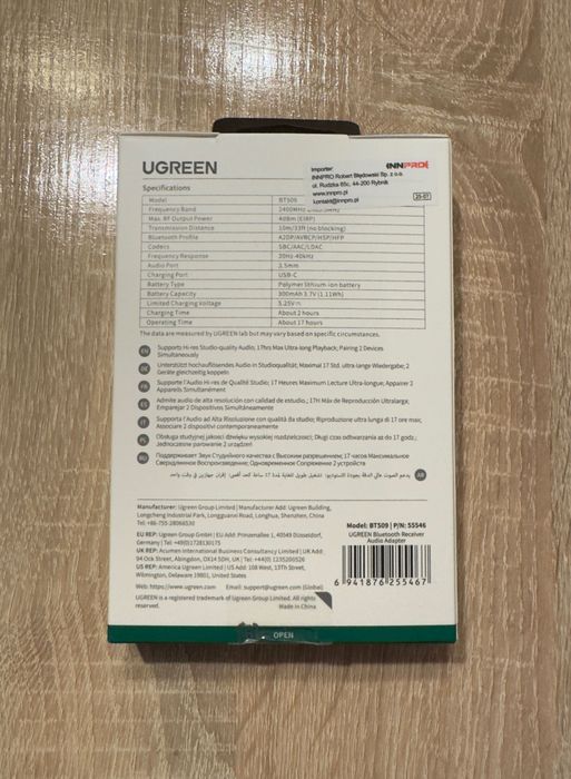 Ugreen Adapter Odbiornik Bluetooth 6.0 LDAC Hi-Res Audio Aux 3.5mm