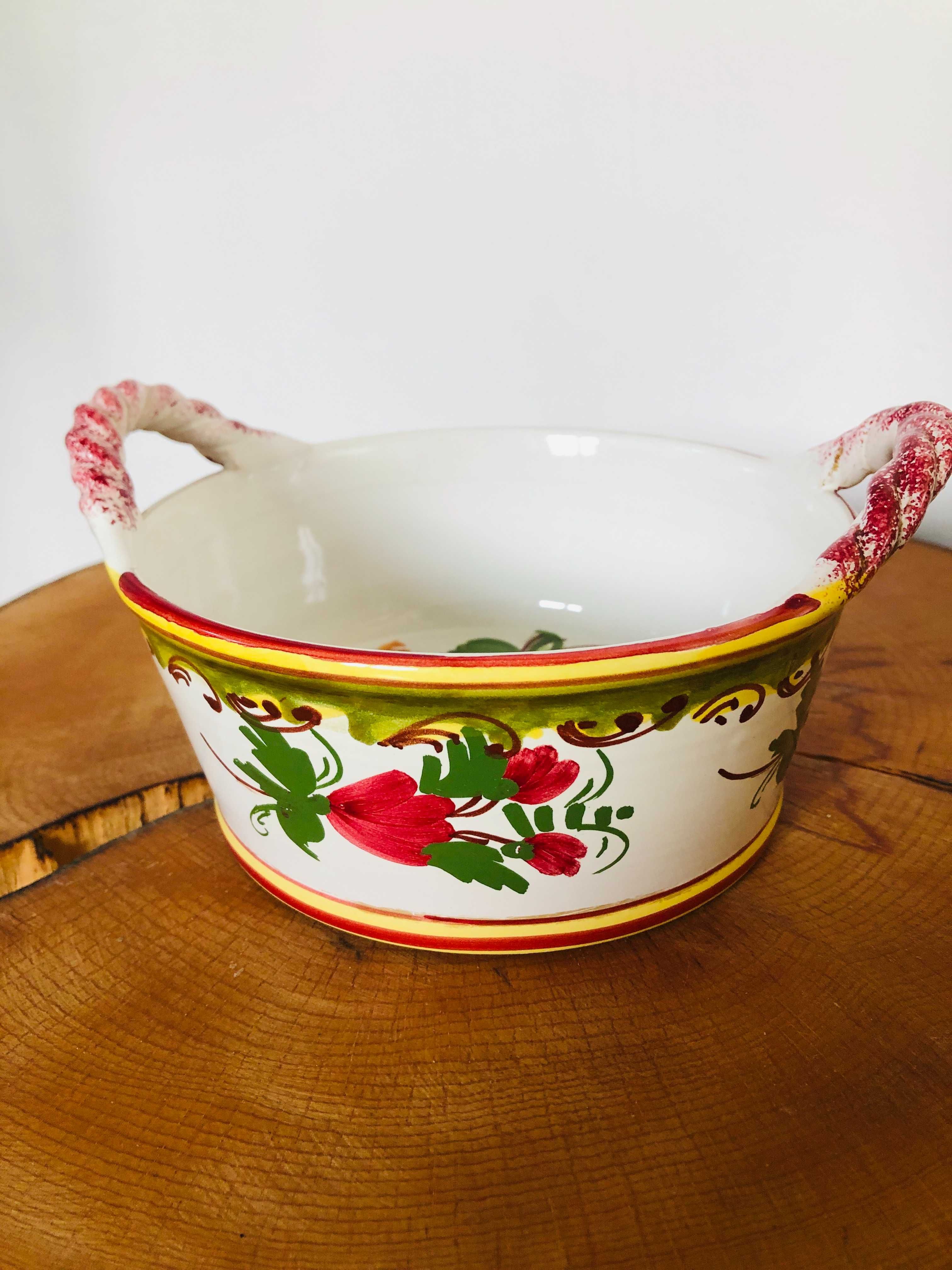 Włoski ceramiczny koszyk miseczka recznie malowana Italy Włochy kwiaty