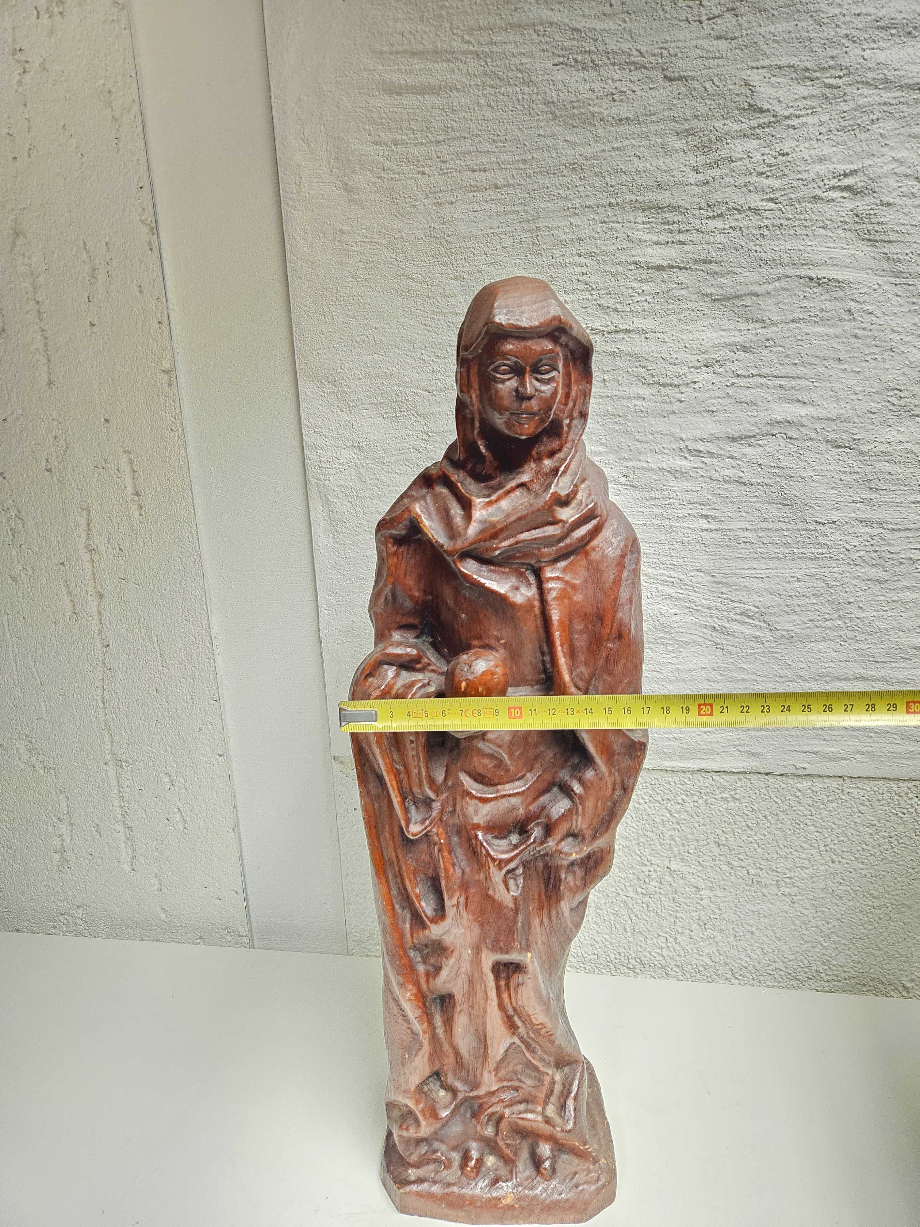 Stara duża ręcznie wykonana drewniana figurka Matki Boskiej 60 cm