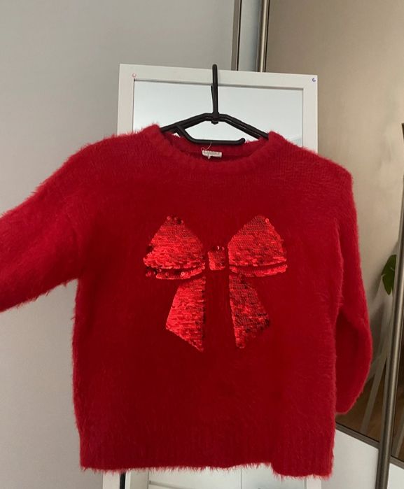 Sweter sweterek świąteczny kokarda kokardka 134 czerwony cool club