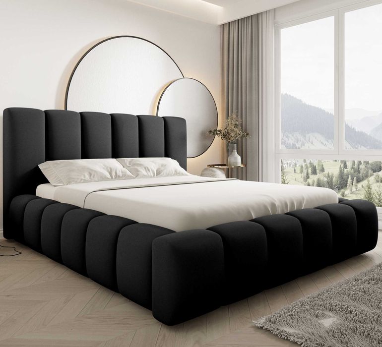 Łóżko Tapicerowane BOSTON Komfortowe Zagłowie TKANINA BOUCLE / WELUR