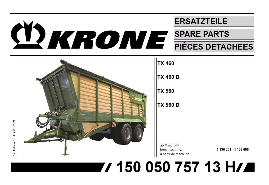 Katalog części przyczepa KRONE TX 460, TX 460 D, TX 560, TX 560 D