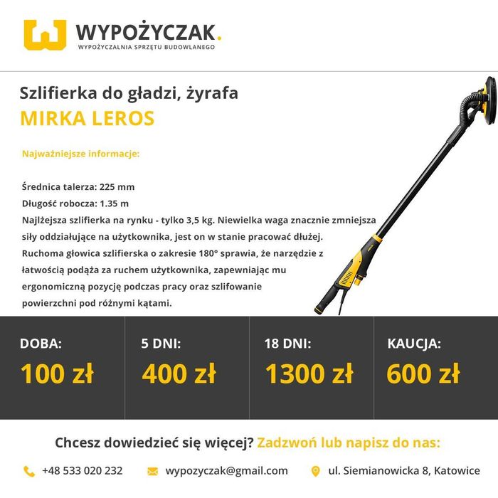 Żyrafa/szlifierka do gładzi/gipsu + odkurzacz Festool/Mirka - WYNAJEM