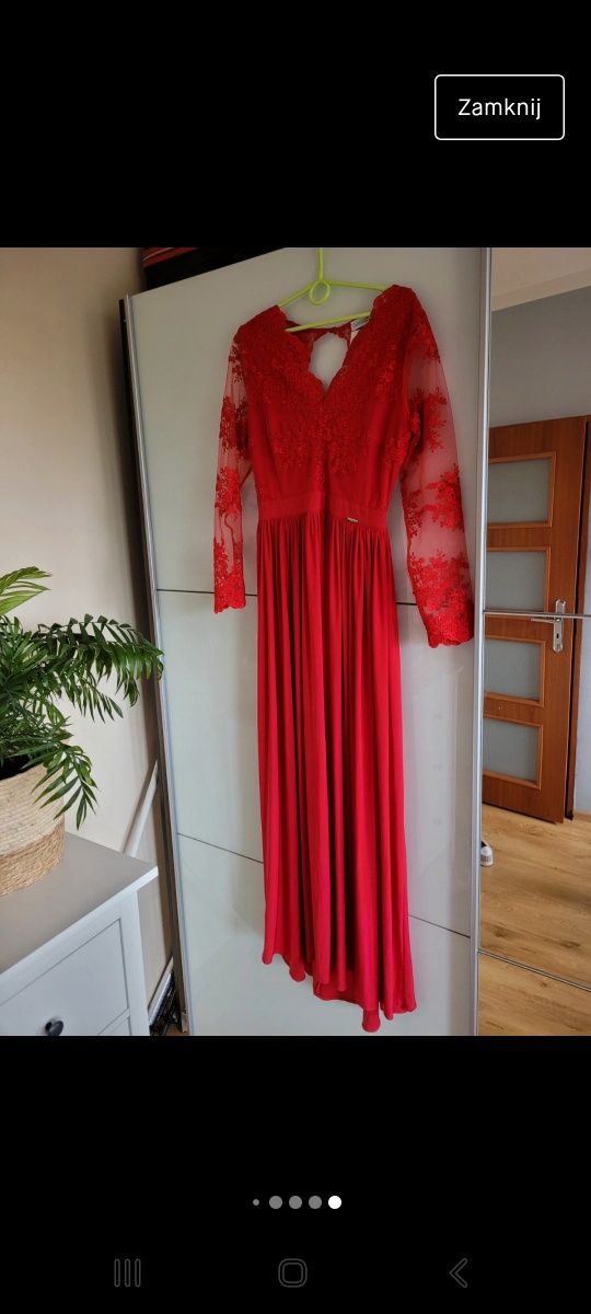 Nowa czerwona dluga sukienka z koronką