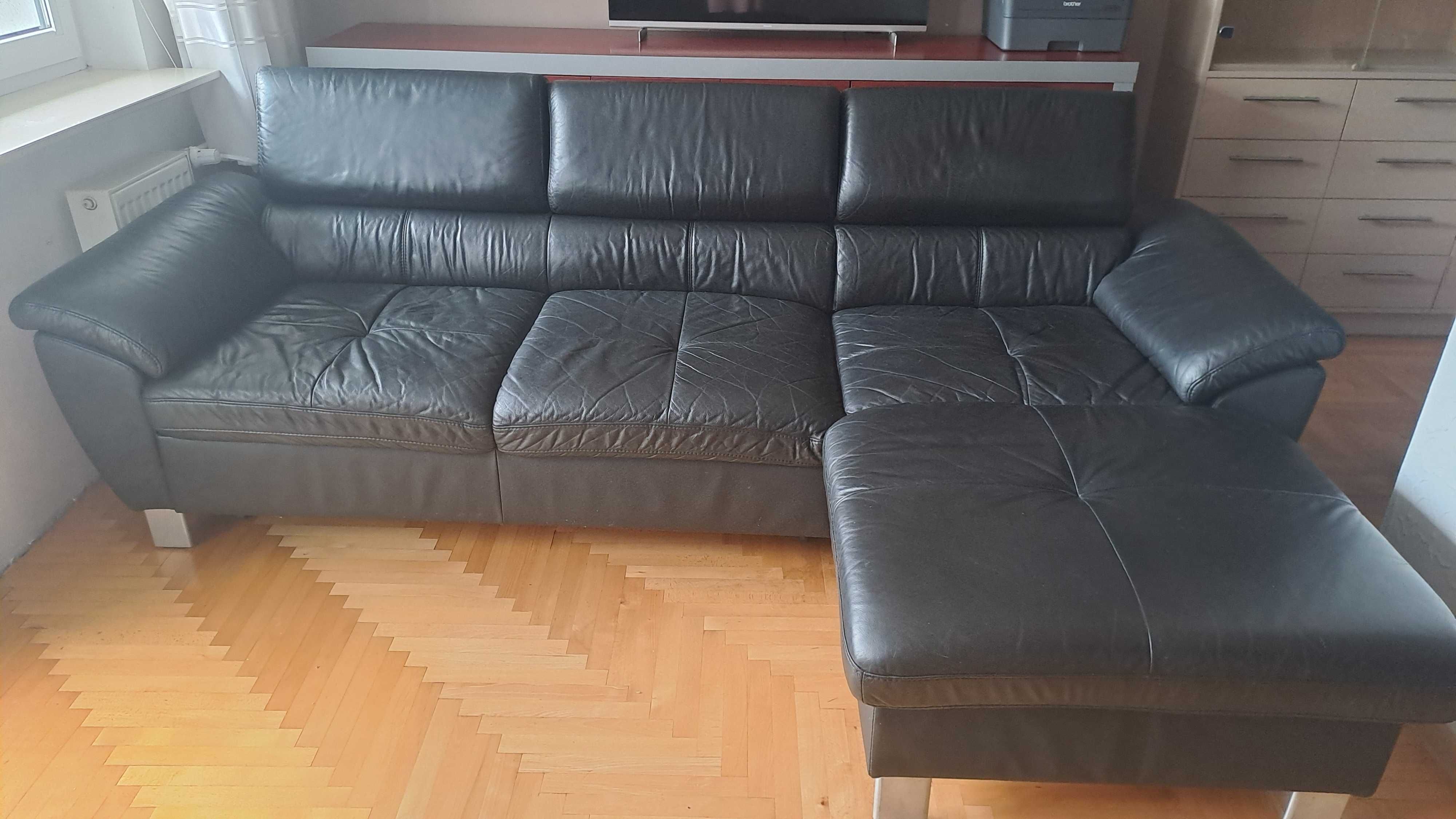 Narożnik ze skóry naturalnej z funkcją spania