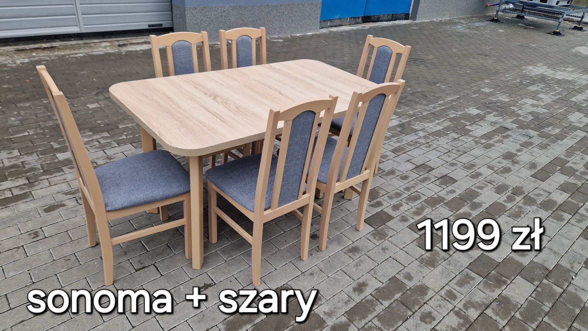 Nowe: Stół 80x140/180 + 6 krzeseł, SONOMA + SZARY, dostawa cała POLSKA