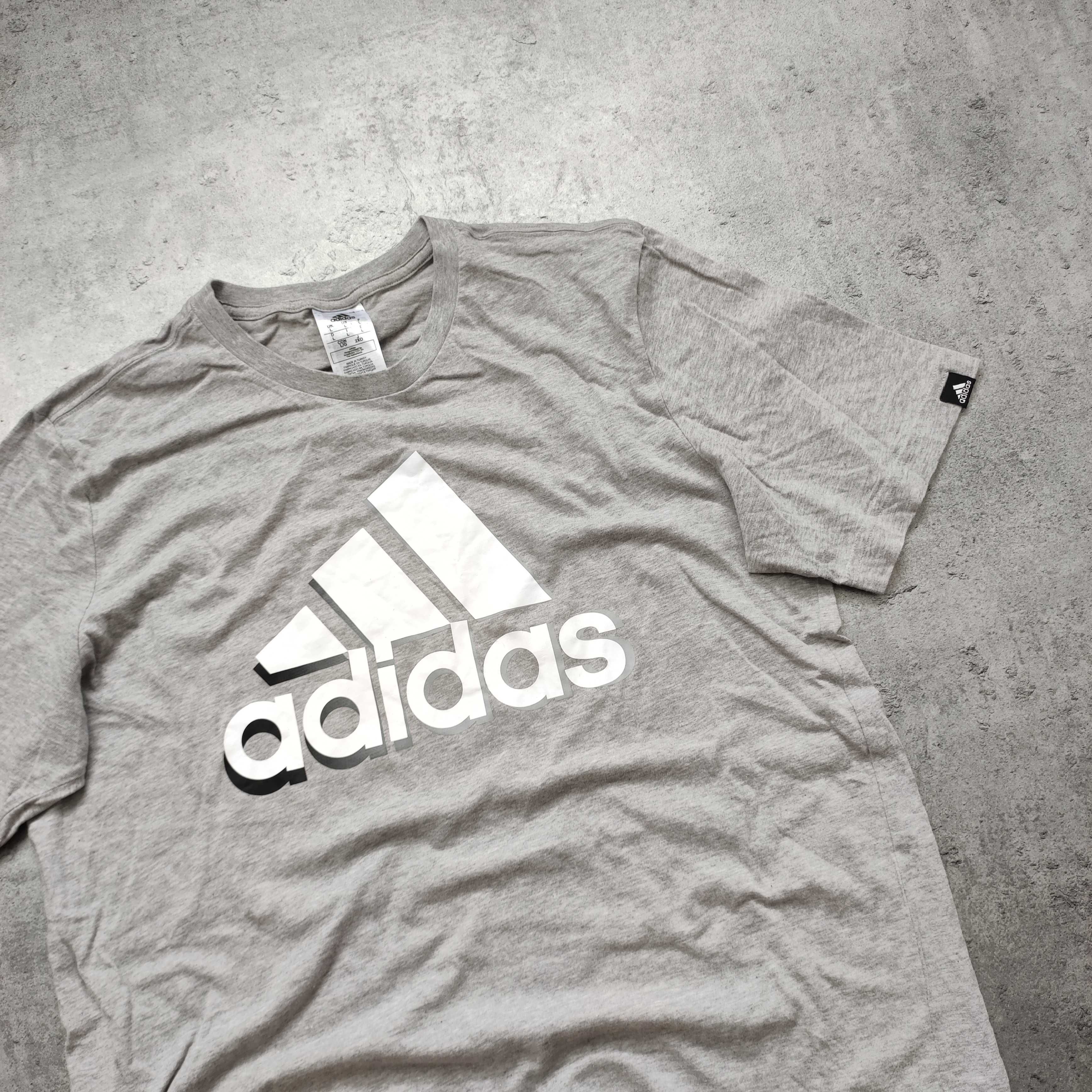 MĘSKA Koszulka Bawełna PREMIUM Adidas Duże Logo Szara Sport Casualowa