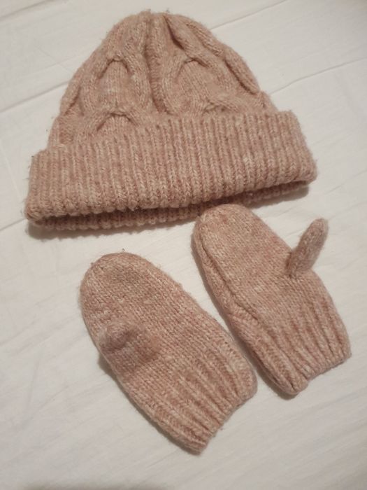 Zestaw zimowy czapka i rękawiczki H&M wełna 74/80