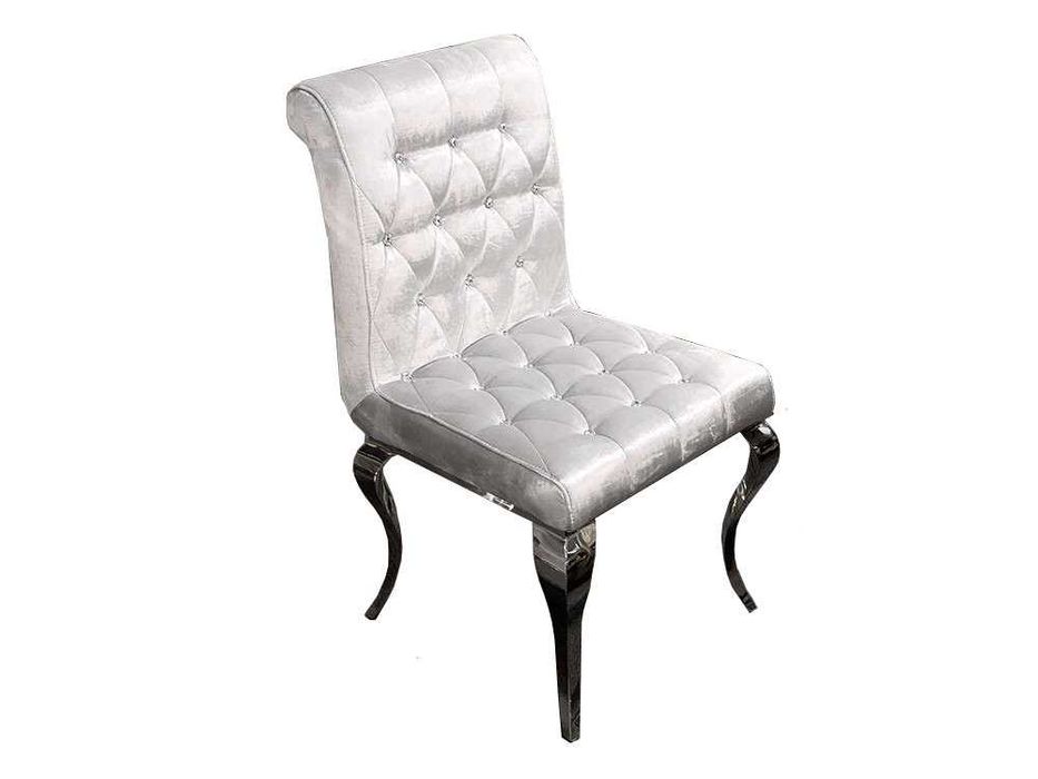 Pikowane srebrne krzesła welurowe glamour  51x43x93