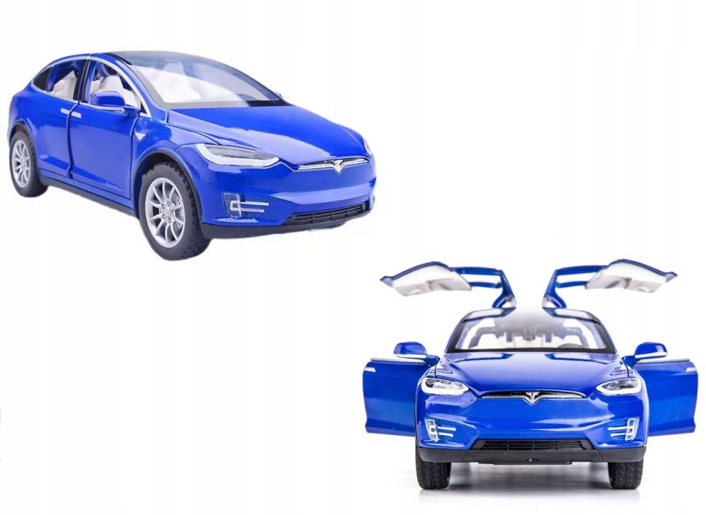 Model Samochód Tesla X Metalowy Led Zabawka 1:22 Światła Dźwięki