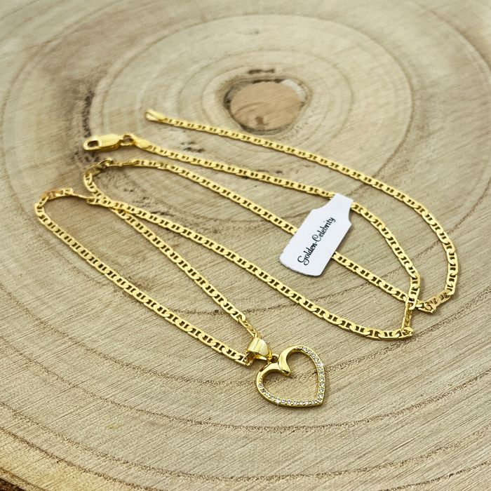 Złoty Łańcuszek Zawieszka Serce Z Cyrkoniami / Długi 55 Cm Splot Gucci