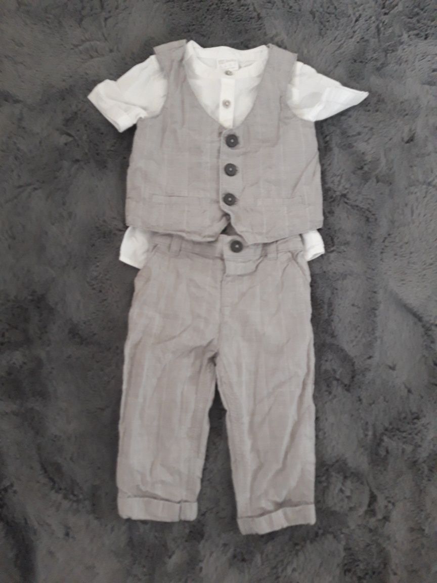 Zestaw komplet na chrzciny dla chłopca kamizelka, spodnie, koszula, 74