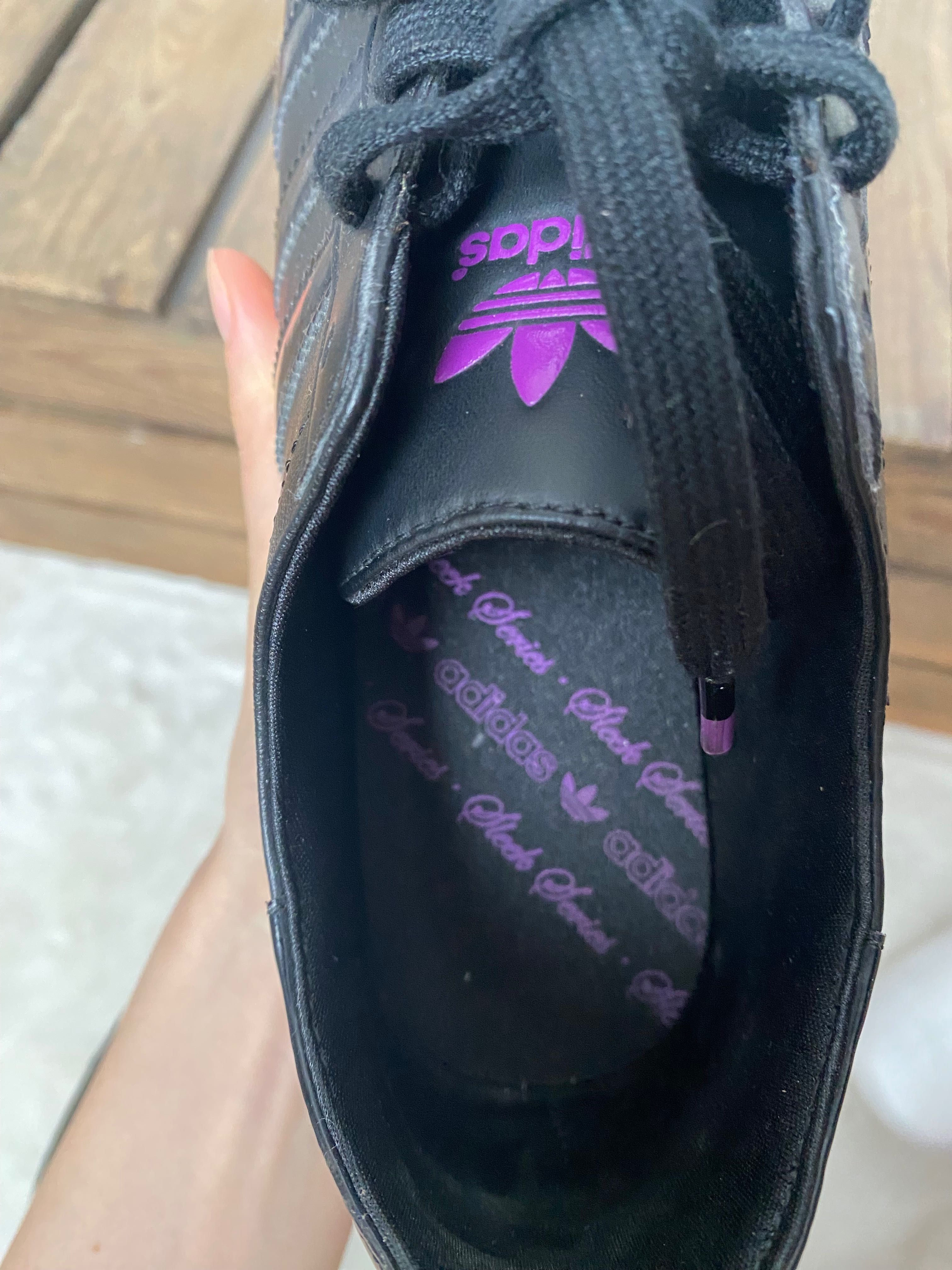 czarne sneakersy adidas fioletowe skóra naturalna sleek series 39
