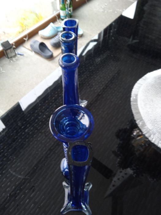 Wysokie niebieskie wazoniki 5 sztuk , (art deko) cena za całość