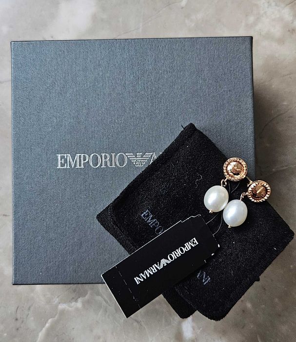 Emporio Armani oryginalne piękne NOWE kolczyki wiszące z perłami