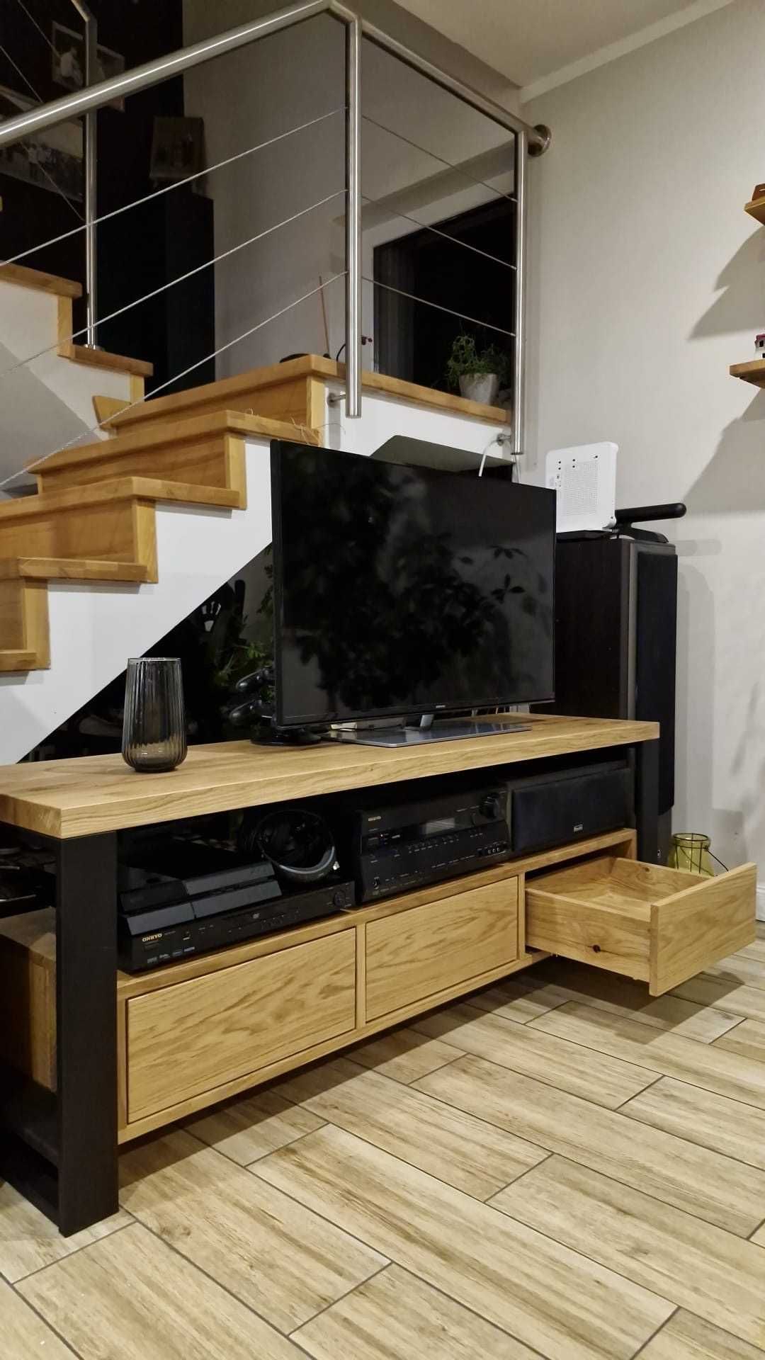 Szafka rtv pod telewizor loft z drewna dębowa