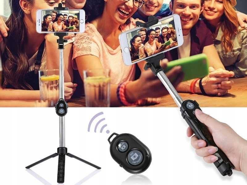 Uchwyt Selfie Stick Monopod Bluetooth Kij Ze Statywem Pilot Czarny