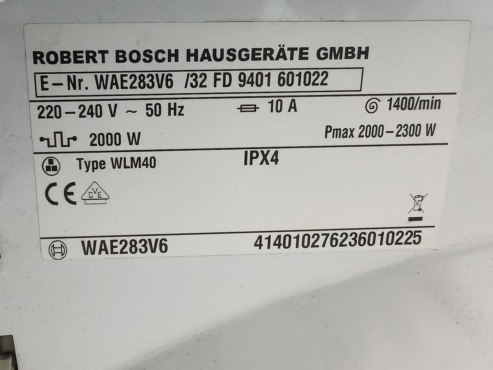 Пральна машина BOSCH WAE283V6 глибина 54 см на 6 кг