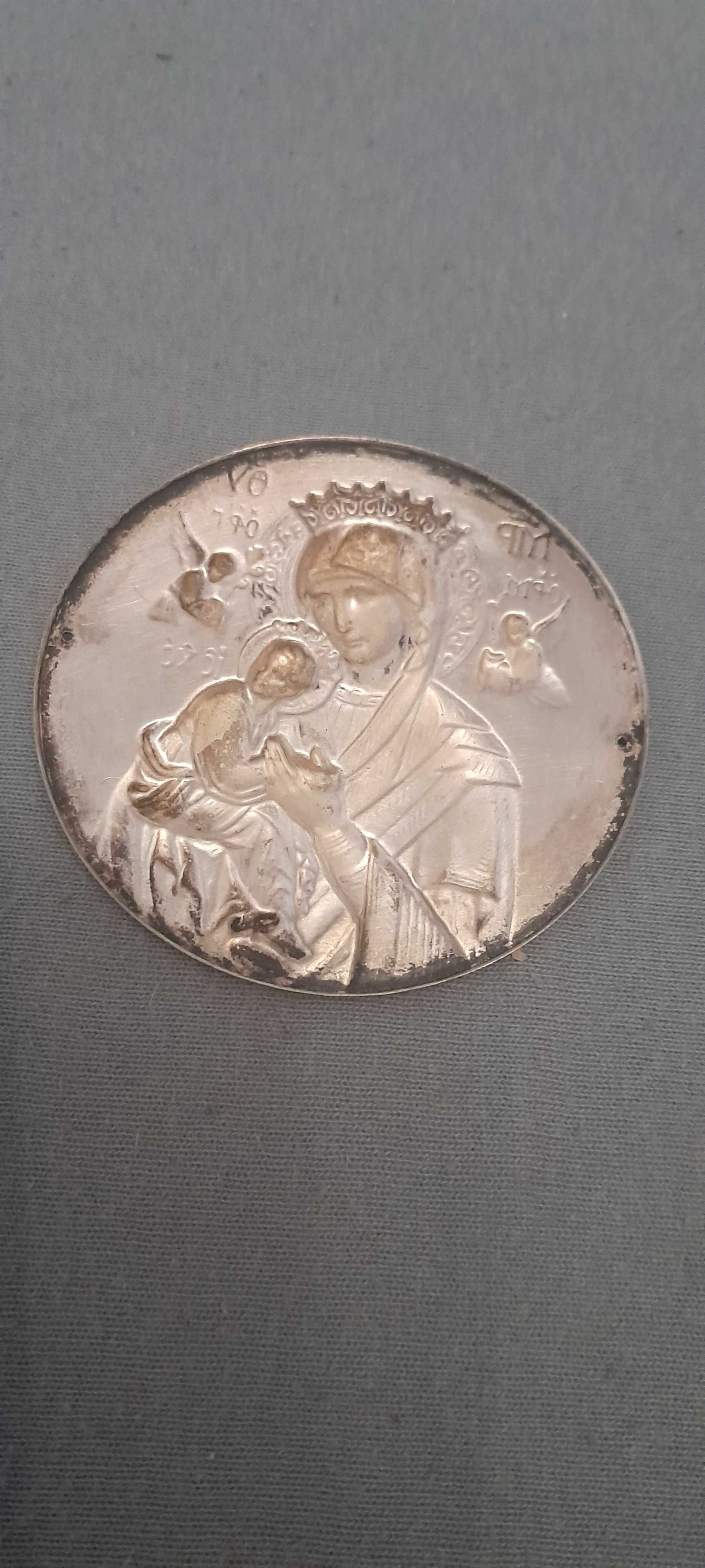 Plakieta Matka Boska z dzieciatkiem w srebrze