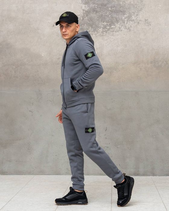 Костюм Зимовий спортивний STONE ISLAND Grey! Тринитка з Начосом! Зима!
