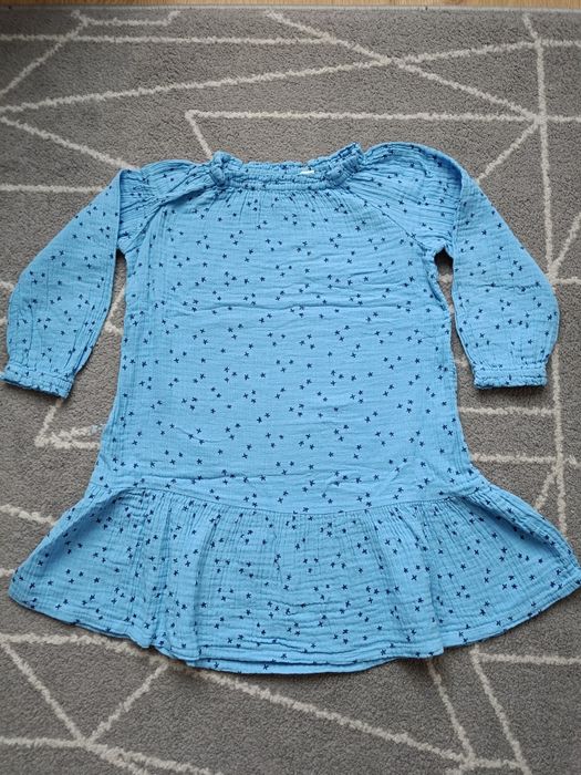 Sukienka r 116 H&M bawełna muślinowa niebieska