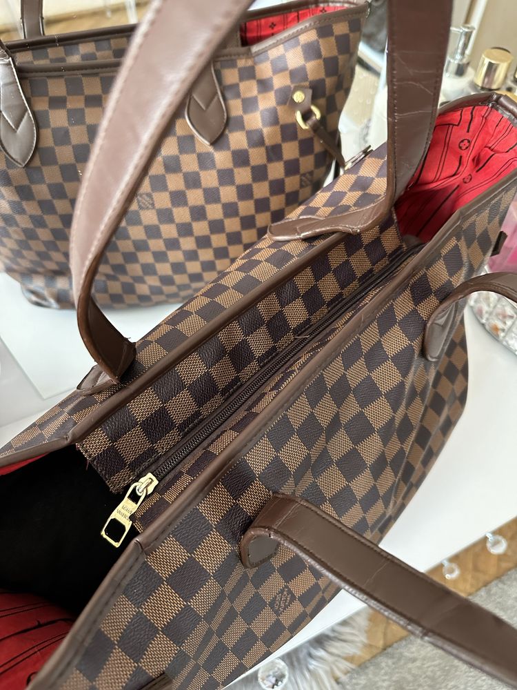 Torba torebka szachownica Louis Vuitton Neverfull zapiana na suwak