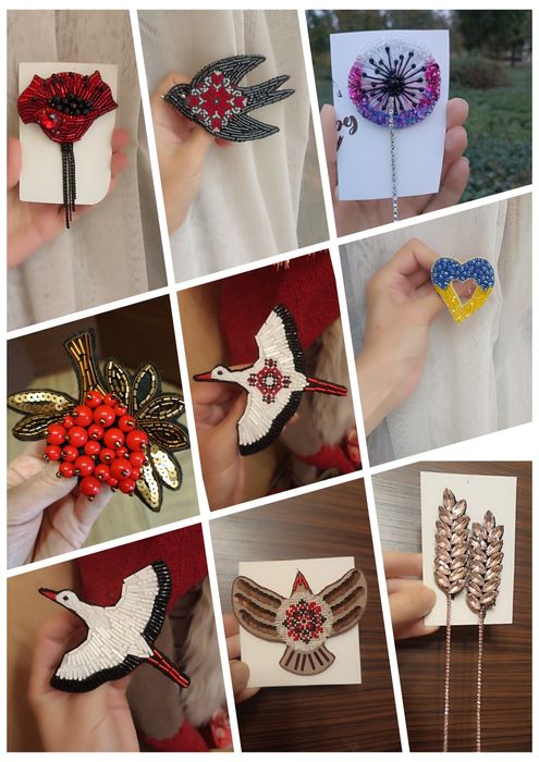 Брошка змія  колосок мотанка патріотична мак серце лелека ластівка