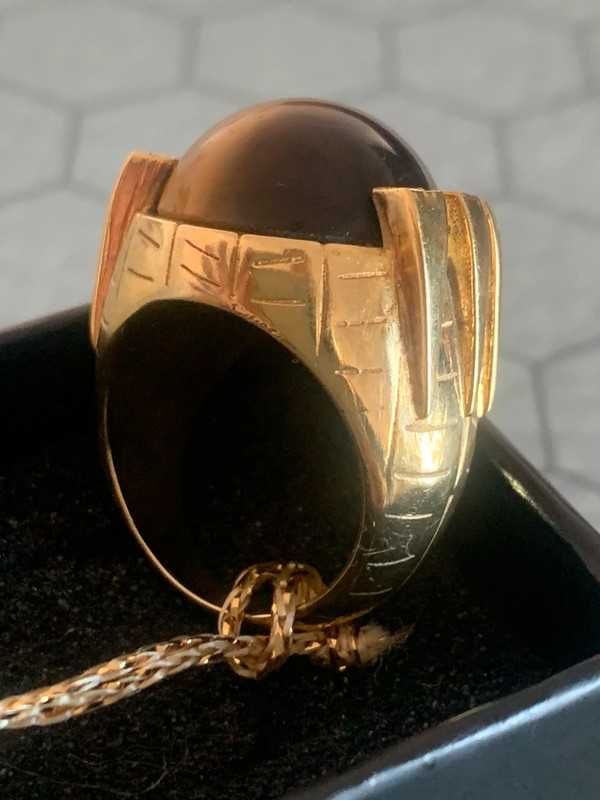 Anel ELITE prata e banho de ouro c/ olho de tigre e zirconias