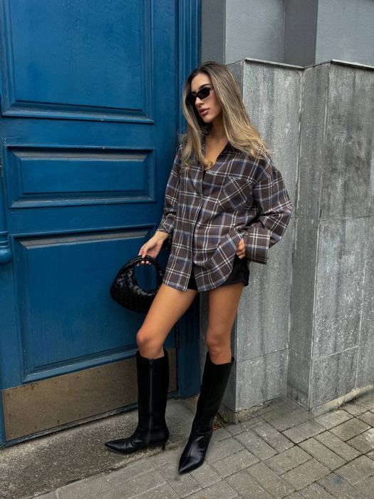 Сорочка в клітинку, оверсайз сорочка, сорочка з фланелі, фланелєва