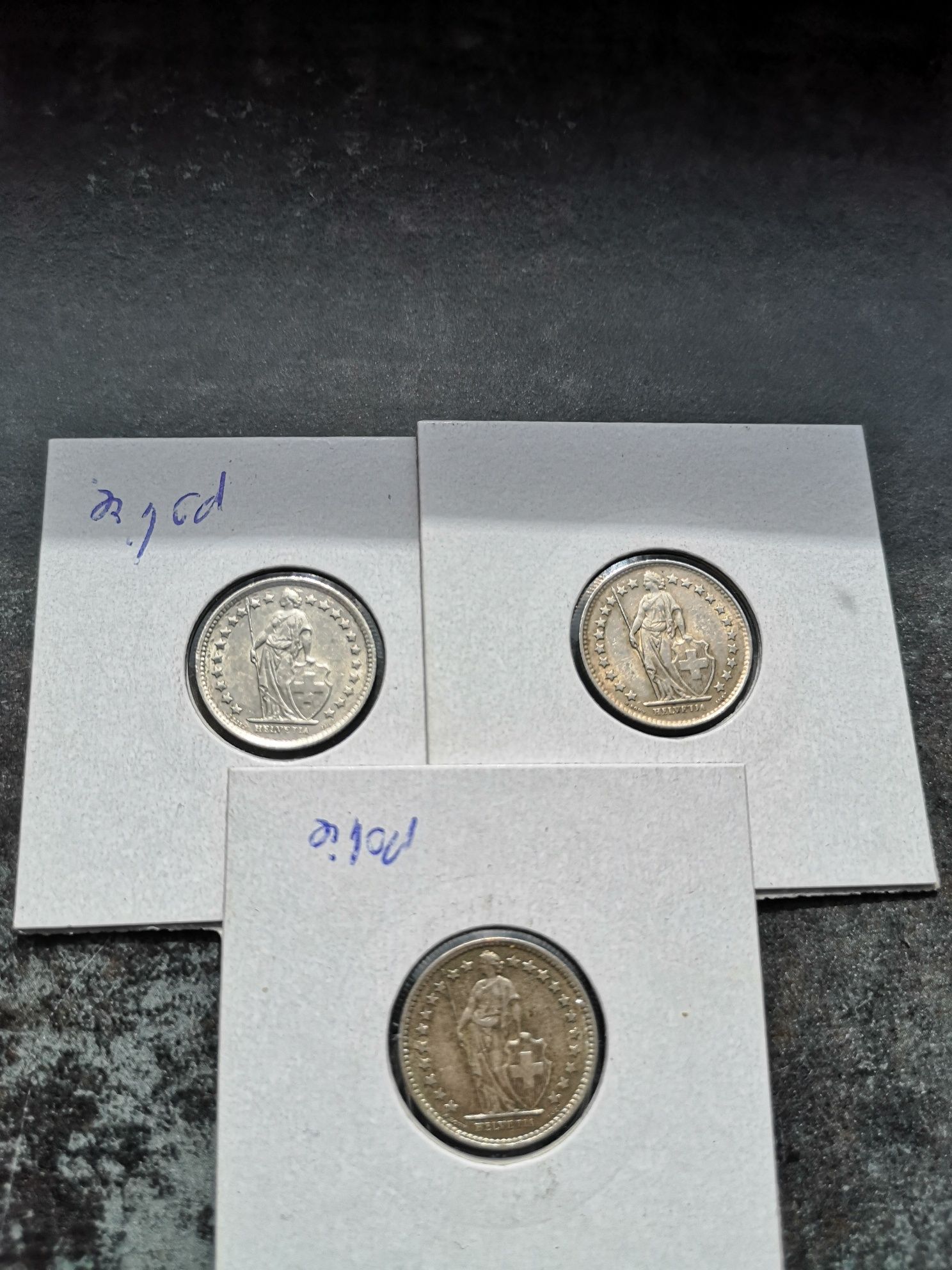 3 x 1/2 franka Szwajcaria 1950, 57,63 r. Srebro Ładne