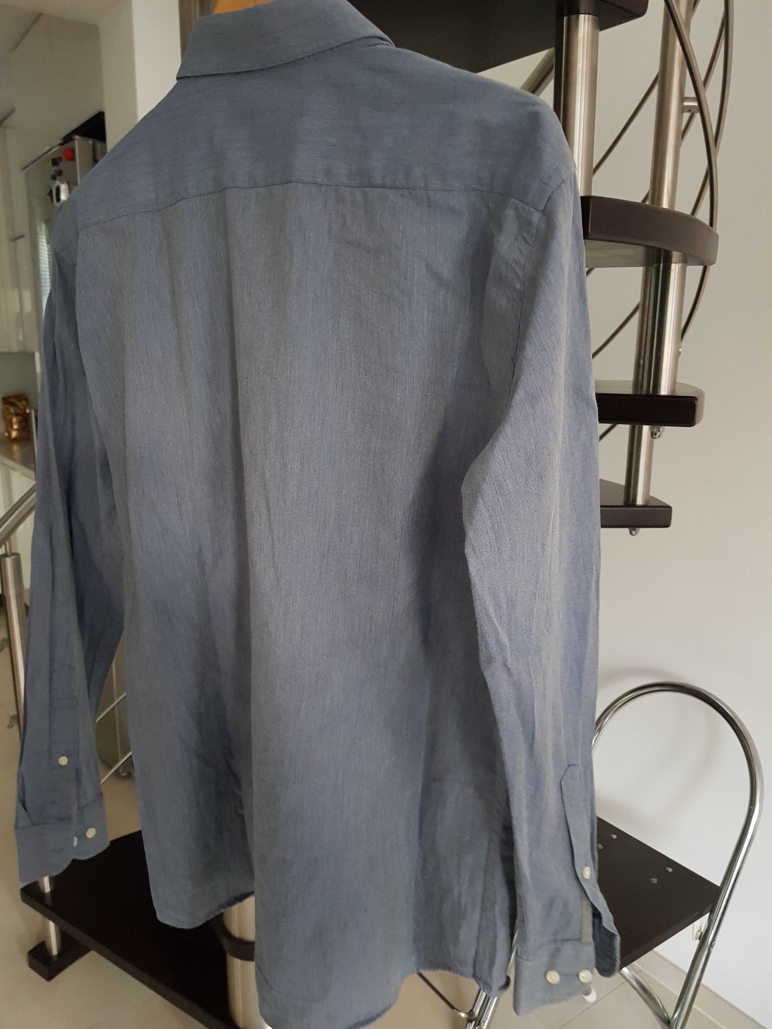 Bawełniana koszula męska slim jeans dżins Riley L - XL stan idealny
