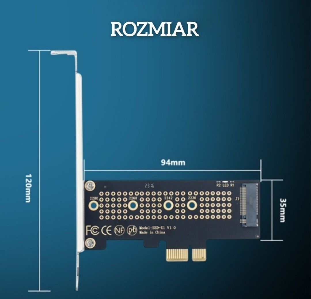 Adapter karta rozszerzeń dysku SSD nvme m.2 PCI-e x1