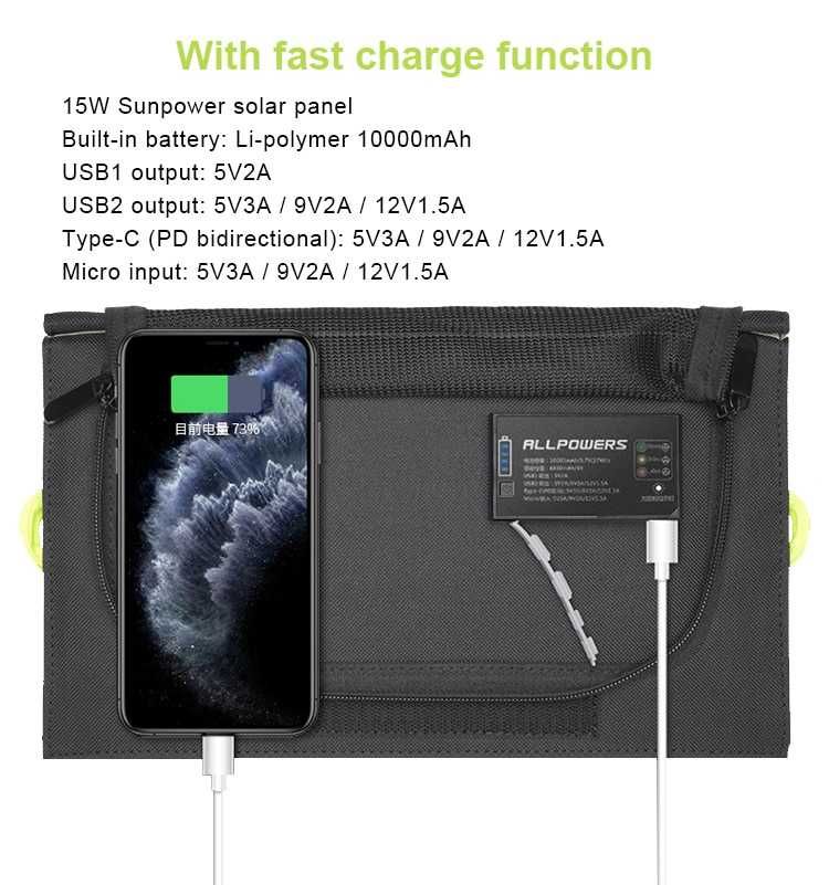 Солнечная батарея Allpowers 21W power bank 10000 mah (в наличии)