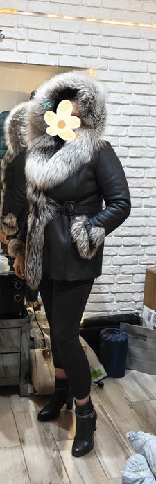 Nowy naturalny kożuch z lisem z paturem . Kurtka