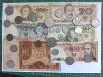 Zestaw starych banknotów i monet PRL – kolekcja