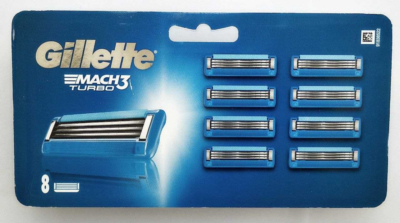 Gillette Mach3 Turbo леза для гоління 4,8,12,16 шт в уп. Оригінал