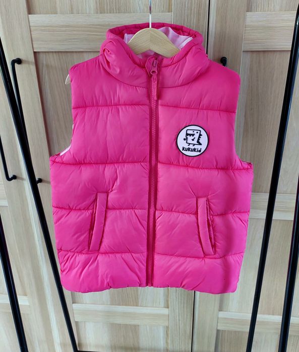 Kukukid, różowy, puchowy bezrękawnik dino, kamizelka ocieplana 116