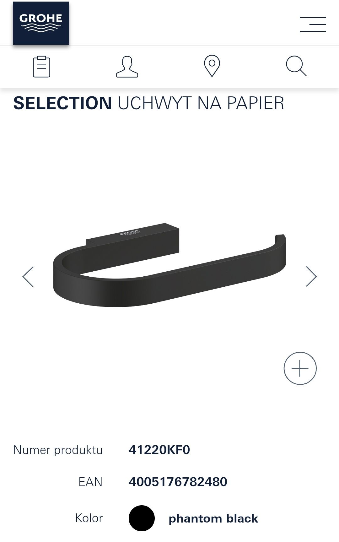 GROHE czarny uchwyt na papier toaletowy, seria Selection