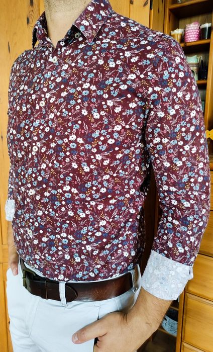 Koszula męska brązowa w kwiatki M