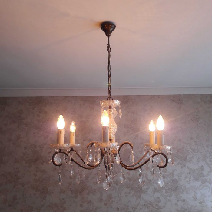 Candeeiro de teto, lustre de 6 lâmpadas & Par de apliques de parede