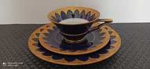 Porcelana ILMENAU Echt Kobalt Złocona BRABANT Art Deco TRIO Filiżanka