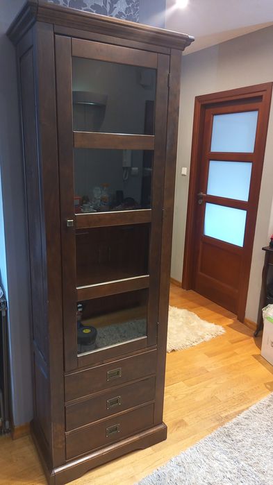 Witryna biblioteczka drewniana antyczna szklana