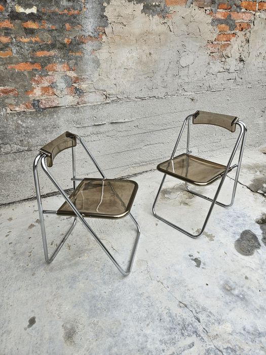 Krzesła składane pleksi chrom vintage mcm modern bauhaus