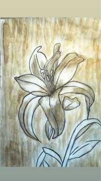 kwiat malowany kawą na kartce