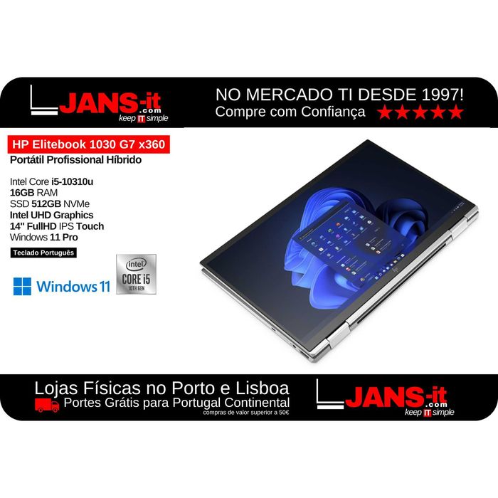 Híbrido HP 1030 G7 x360 i5-10310 | 16GB | SSD 512Gb | 13.3" FHD Touch