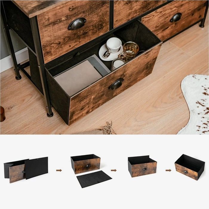 Komoda z materiałowymi szufladami 100 x30 x54 cm ciemnobrązowa